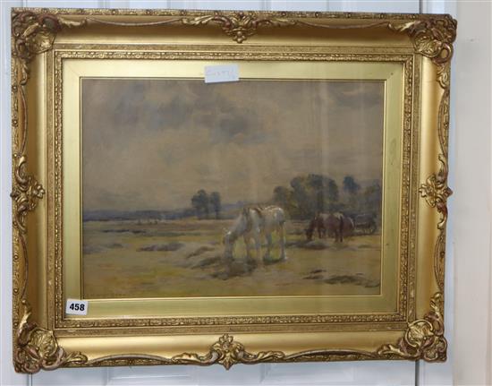 Arthur Winter Shaw (1869-1948), watercolour, Cart horses at rest, signed, 33 x 46cm